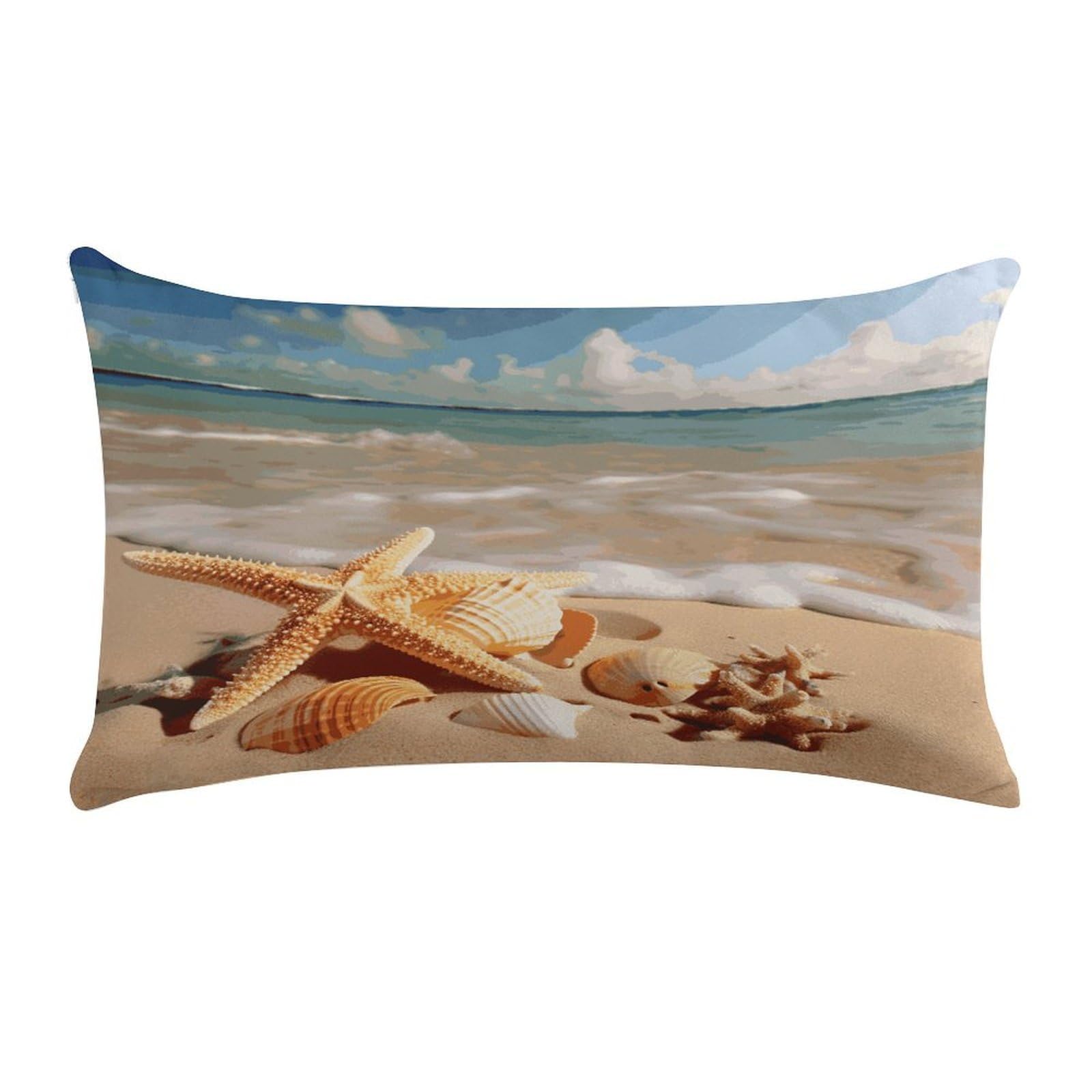 Seashells Starfish on Beach Pillow Case Decorative Rectangle Throw Pillow Cover Soft Plush Pillowcase Cozy Cushion Case Modern Pillow Sham Cushion Cover for Bedroom Sofa Couch 20 X 12 Inch