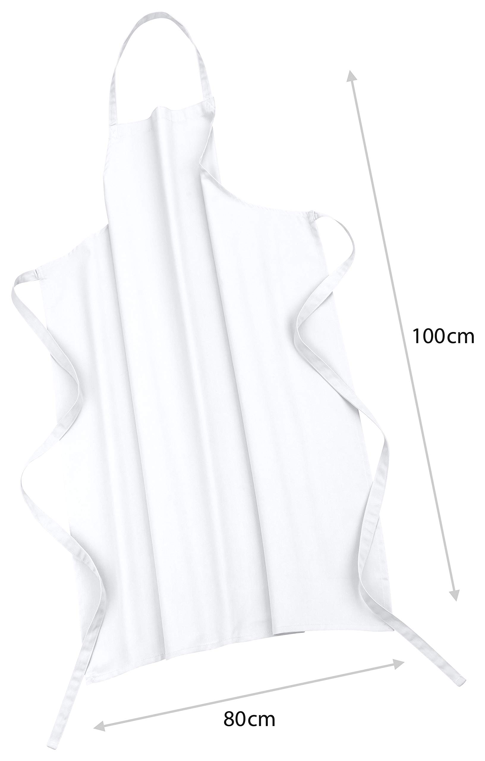 DESERMO Delantal básico de 80 cm x 100 cm (largo x ancho), excelente delantal para mujer y hombre, mezcla innovadora de algodón y poliéster, peso: 190 gm², 35% algodón, 65% poliéster., Blanco,