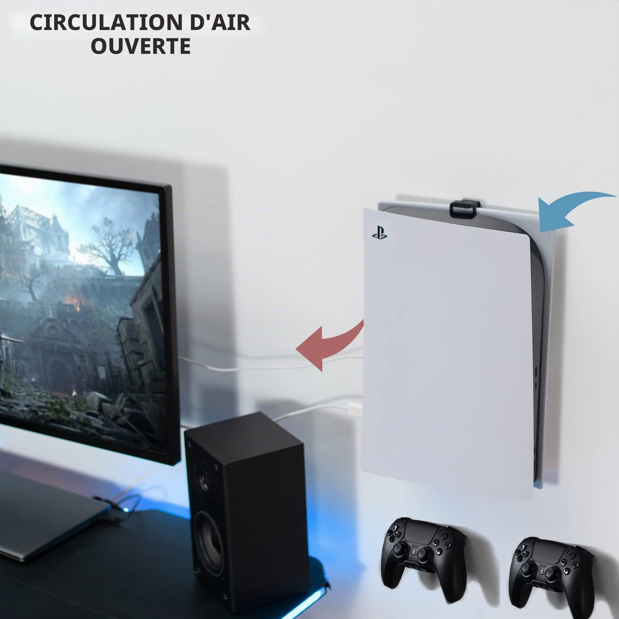 VIVO MOUNT-PS5B Support mural en acier pour console de jeu PS5, écran vertical pour Playstation 5, design ouvert, noir