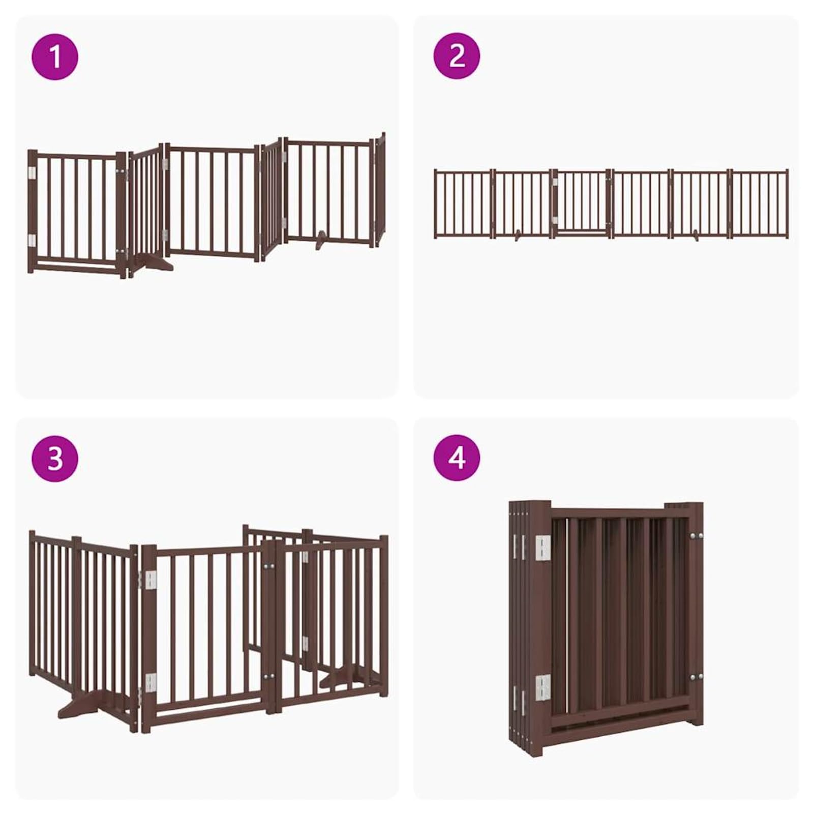 Tidyard 6-TLG. Hundetor mit Tür Faltbar Braun Eiche 300 cm Tannenholz, Modulares Haustiertor für Zimmer Durchgänge Korridore für Kleintiere wie Hunde Katzen Welpen352293