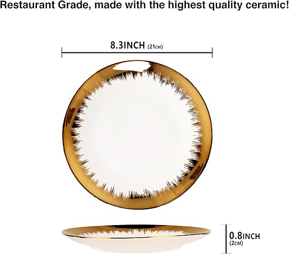 4 Pack 8 Gold Ceramic Charger Plates Reusable, Gilt-rimmed Charger Design Plates - Perfect for Wedding, Party Decorations, Banquet, Upscale Occasions, Birthday Celebrations