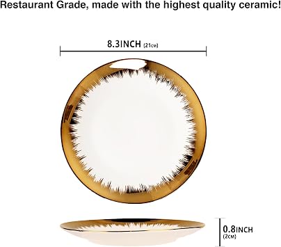 4 Pack 8 Gold Ceramic Charger Plates Reusable, Gilt-rimmed Charger Design Plates - Perfect for Wedding, Party Decorations, Banquet, Upscale Occasions, Birthday Celebrations