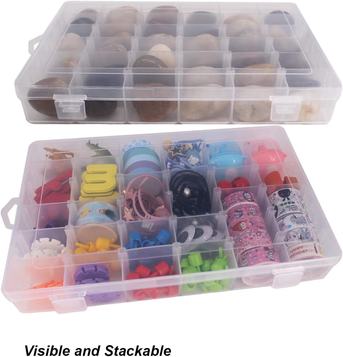 suituts 3 Pack 36 Grids Plastic Organizer Box with Adjustable Dividers, Clear Plastic Storage Organizer Box for Jewelry Beads, Letter Board, Rock Collection, Fishing Tackle (10.7X6.7X1.6 Inch)