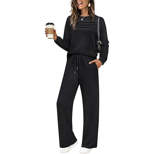 WIHOLL Women's 2 Piece Sets Sweatshirt Casual Travel Outfits Lounge Wide Leg Tracksuit Cozy Sweatsuits Fashion 2025