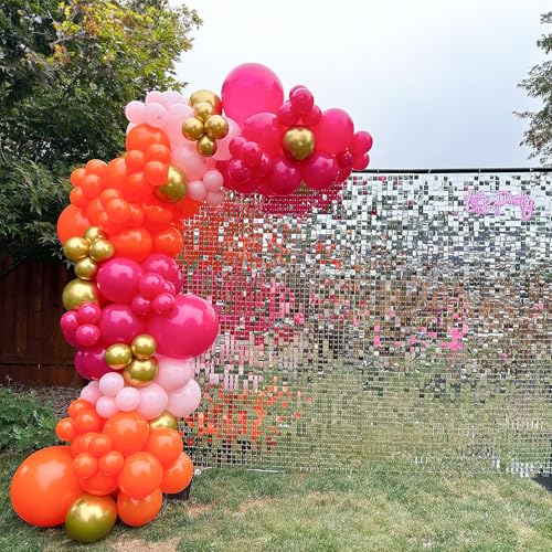 Image of Pink and Orange Balloons, 60Pcs 12 Inch Hot Pink Orange Gold Party Balloon for Summer Tropical Theme Graduation Girls Women Birthday Wedding Bridal Baby Shower