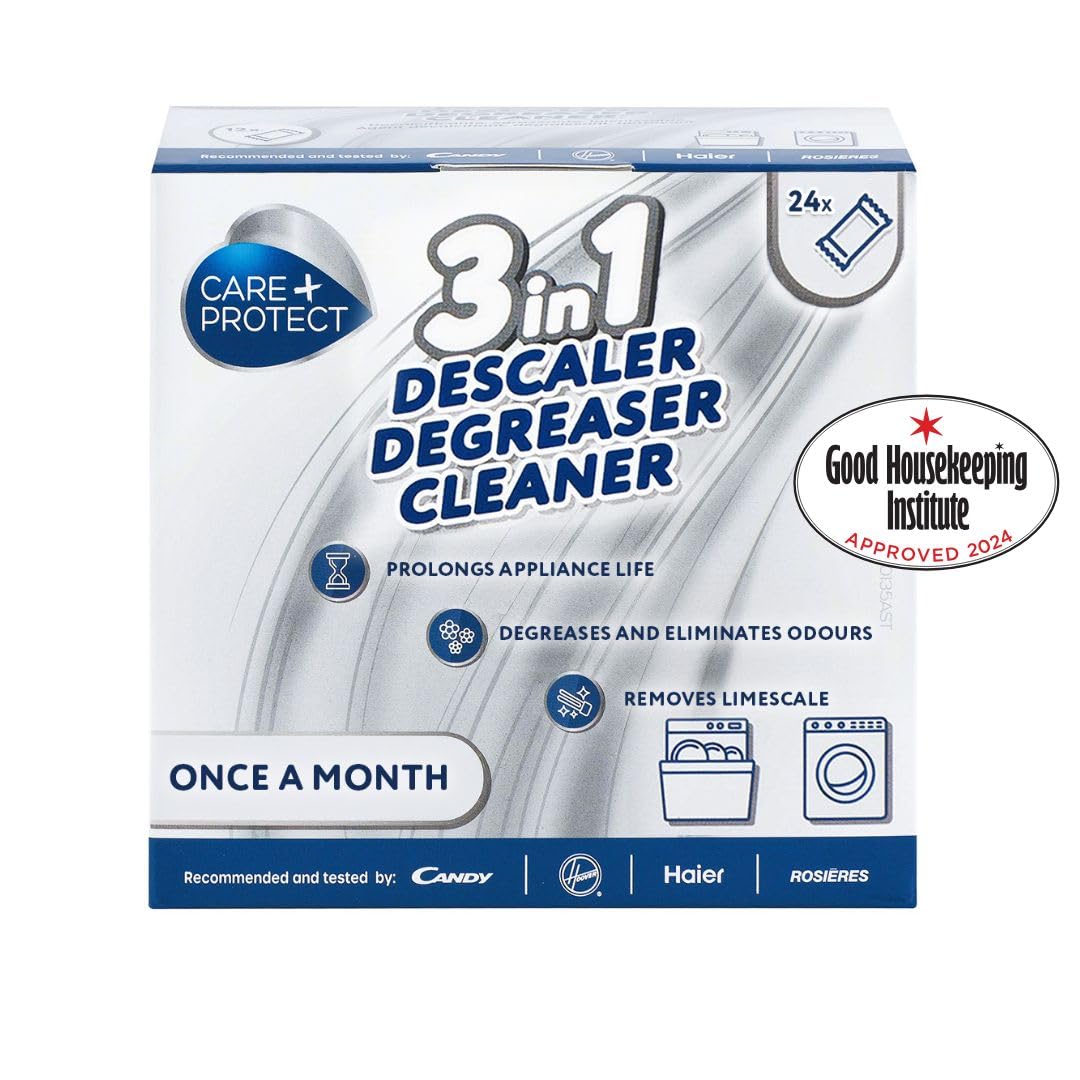 Care+Protect 3 in 1 Washing Machine - Dishwasher Cleaner - Limescale Remover - Degreaser - Hygienic Cleaner - Universal - 24 Months Supply - Maxi Pack