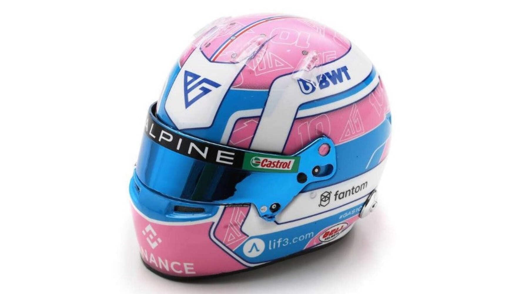 Alpine F1 Pierre Gasly 2023 Mini casque échelle 1:5 Grand Prix de Miami 15 cm Adulte collectionneur Vitrine acrylique