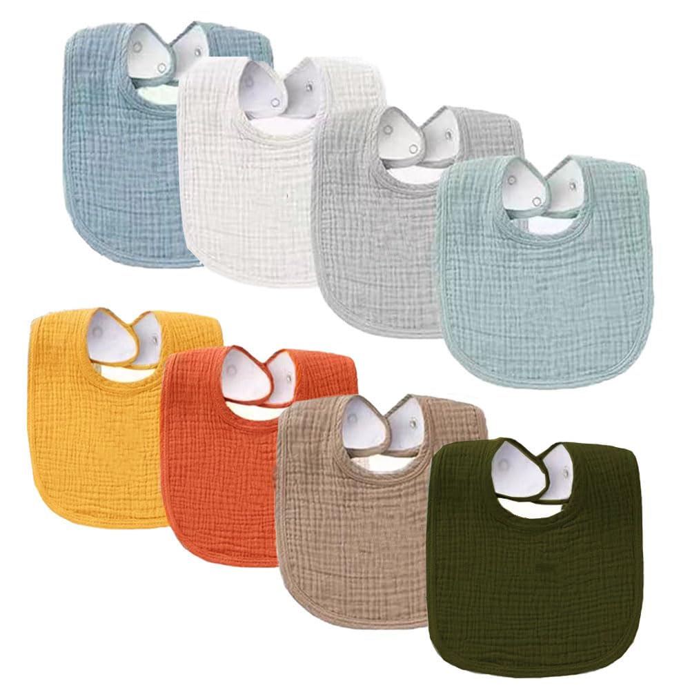 Oaygat 8 Packs Muslin Baby Bandana Dribble Bibs U-Shape Baby Bandana Drool Bibs with Adjustable Snaps Absorbent Newborn Bib Soft Feeding Teething Bib for Infant Toddler Unisex Boys Girls 0-36 Months