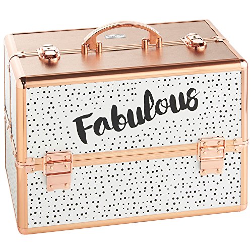 Beautify Large Rose Gold Spotted 'Fabulous' Makeup Cosmetic Organizer Train Case 14" Professional Aluminum Storage Box with Dividers and Lock
