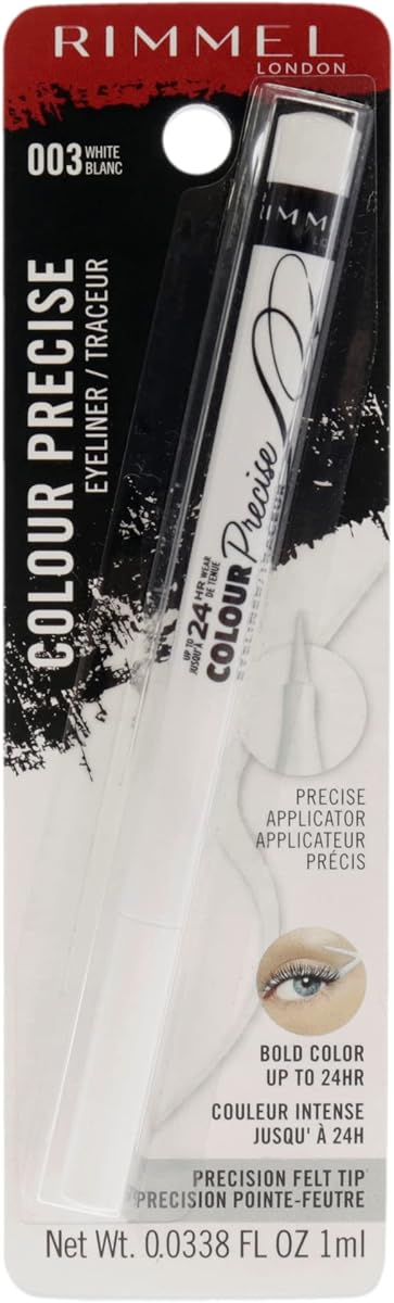 Rimmel London Colour Precise Eyeliner, Richly Pigmented, Easy to Apply, Long-Wearing, 003, White, 0.04oz