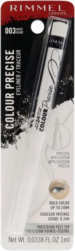 Rimmel London Colour Precise Eyeliner, Richly Pigmented, Easy to Apply, Long-Wearing, 003, White, 0.04oz