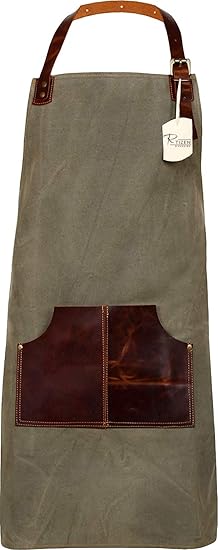 Rtizen D`PASSION Canvas Leather Welding Hairstylist Tool Chef Kitchen Apron with Leather Pocket for Men and Women Vintage Made by Hand