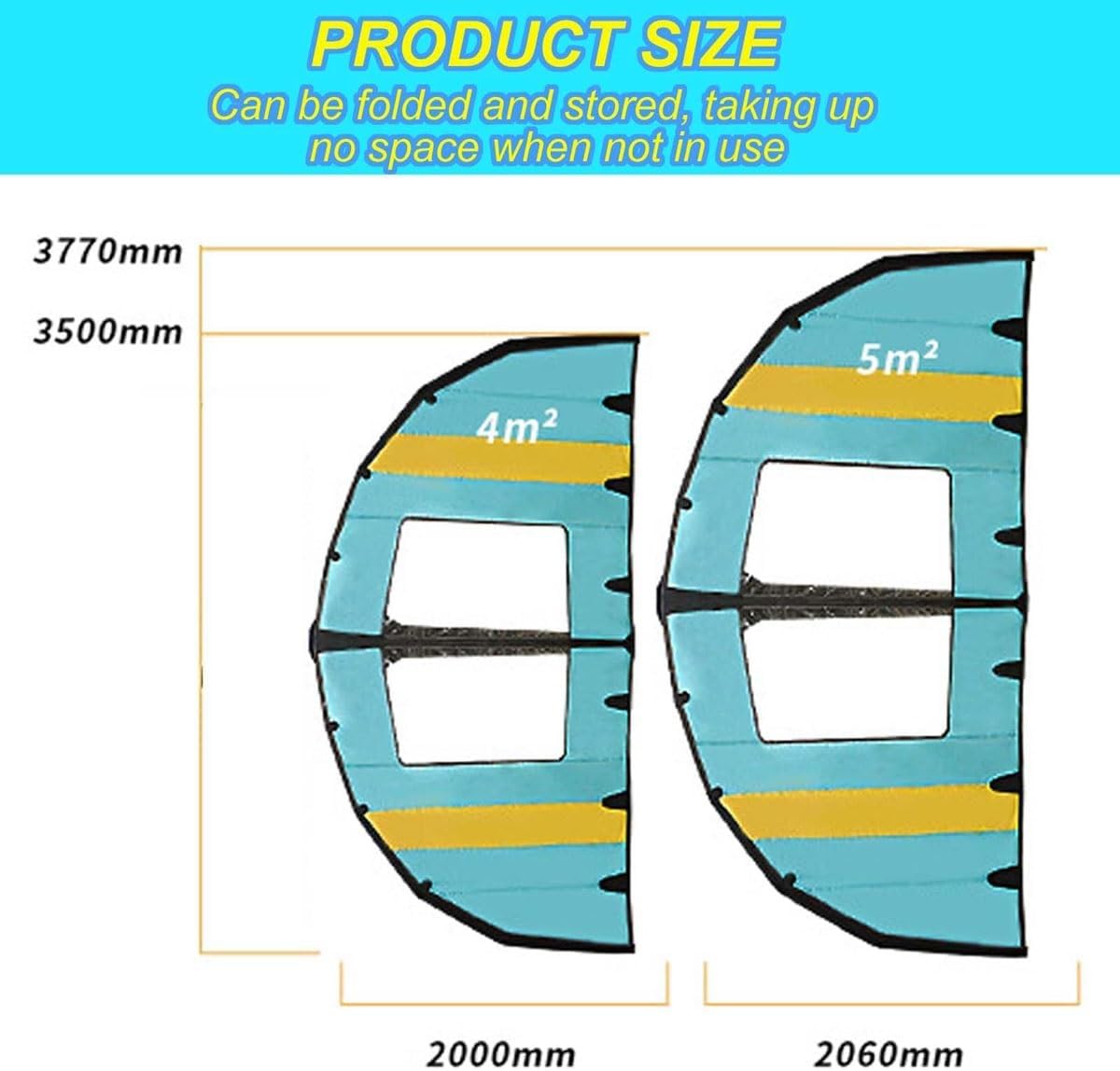 Handheld Foil Wing Kite Wing,5㎡ nflatable Hydrofoil with Window Design,Portable Inflatable Surfboarding Wingsurfer Kite,Surfing Racing,for Wind Foiling(BlackBlueYellow)