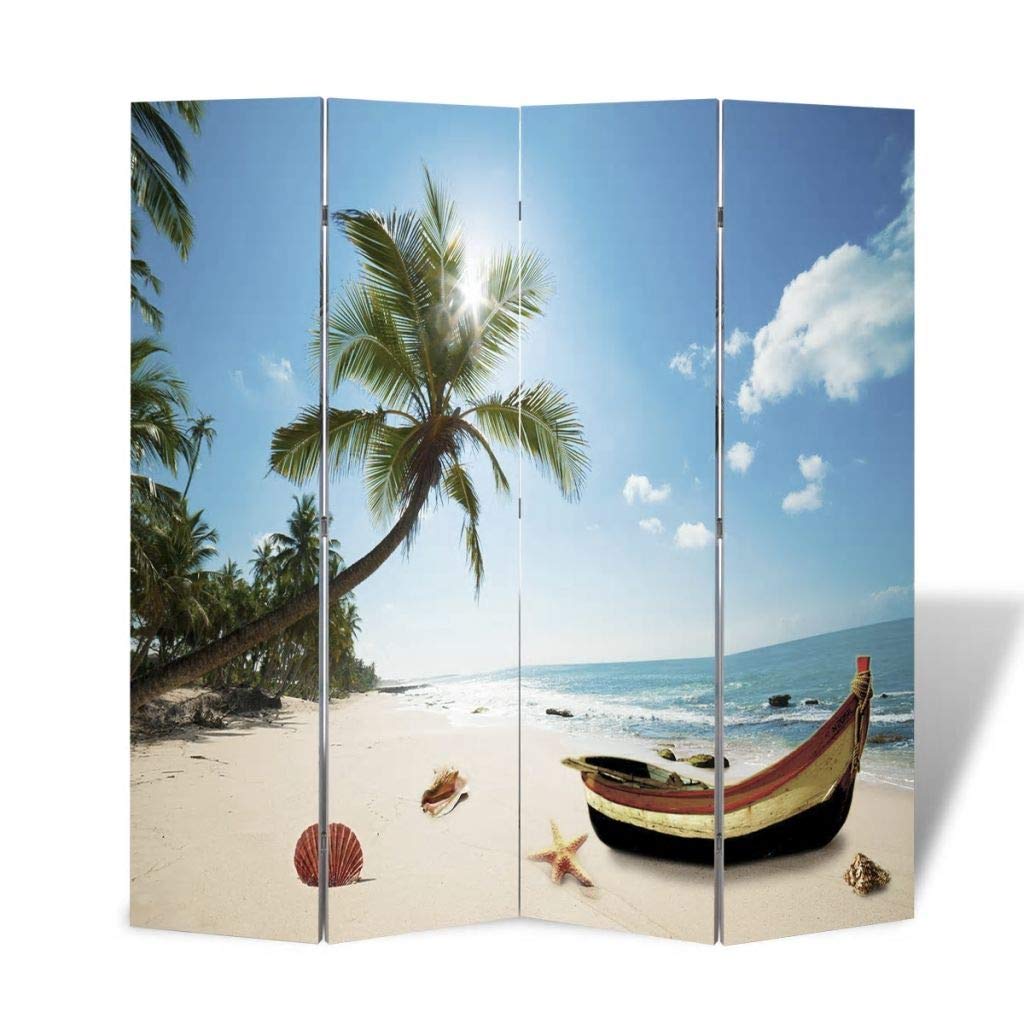 Homgoday Zewnętrzny parawan, składany parawan 160 x 170 cm z nadrukiem plażowym, na zewnątrz ogrodowa, przegroda ogrodowa na zewnątrz, przegroda na zewnątrz