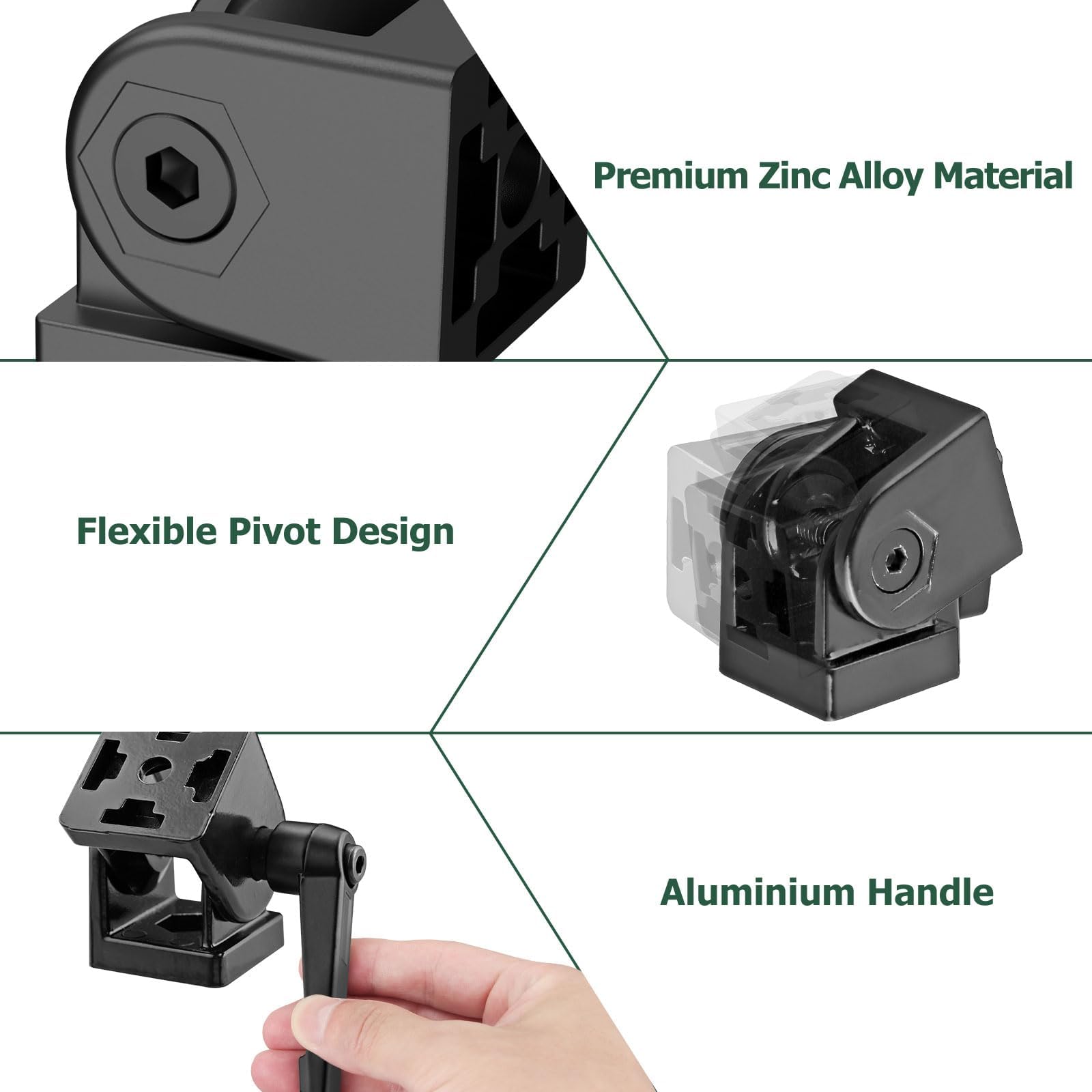 JiGiU Giunto angolare nero regolabile per profilo in alluminio 3030, 8 mm, con leva di serraggio, cerniera flessibile, materiale di fissaggio per parti della stampante 3D, progetti fai da te (4 pezzi)
