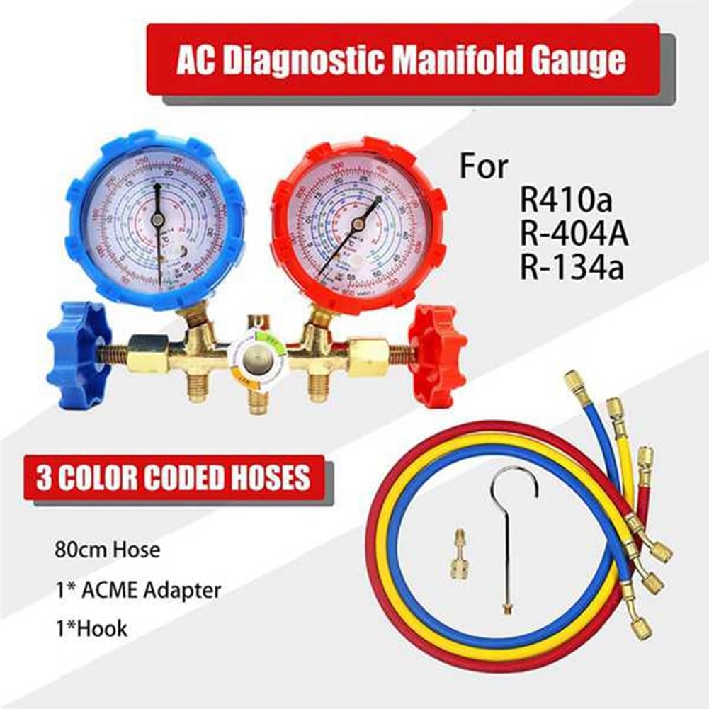R410A 3 Way AC Diagnostic Manifold Gauge Set Replacement Parts Accessories for Freon Charging Fits R-404A R-134A Refrigeration Manifold Gauge Air