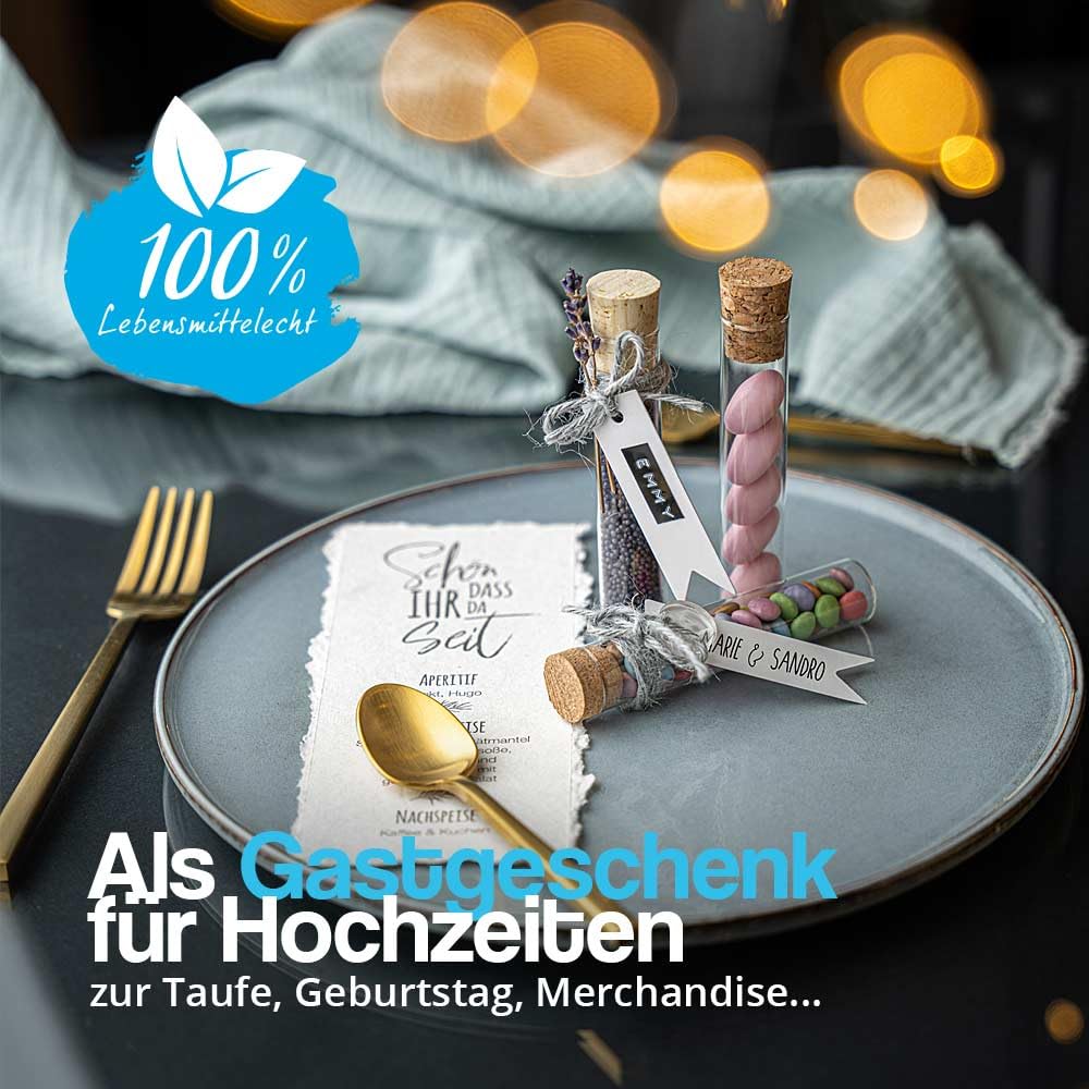 Tuuters Reagenzgläser mit Korken 50 Stück für kleine Gastgeschenke Mandeln zur Hochzeit Taufe