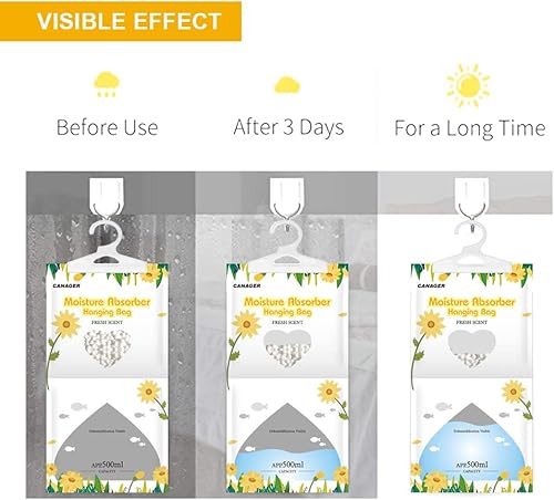 Miniatura 6 de CANAGER Absorbedor de humedad, paquete de 12, bolsa de humedad colgante de aroma fresco, deshumidificadores para el hogar, el automóvil y el armario