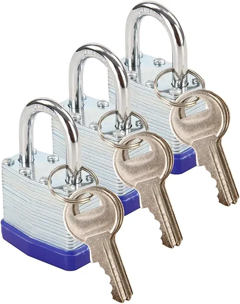 SEPOX® Trinity Keyed-Alike Padlocks Outdoor, Reinforced Laminated Steel Body Heavy-Duty 1-9/16" 40MM, Uncuttable Standard Shackle, 3-Pcs-Pack, 6-Pcs Same Keys, for Gym Locker,Toolbox, Shed, Storage