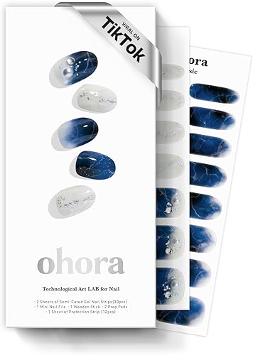 ohora Tiras de uñas de gel semicuradas (N Frost Marble)  Funciona con cualquier lámpara, calidad de salón, larga duración, fácil de aplicar y