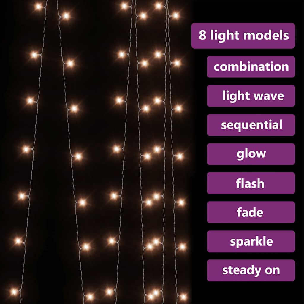 Tenda luminosa a LED, 3 x 3 m, con 300 LED, luce bianca calda, 8 funzioni, per interni ed esterni, illuminazione natalizia, finestra, balcone, giardino, luce d'atmosfera, decorazione