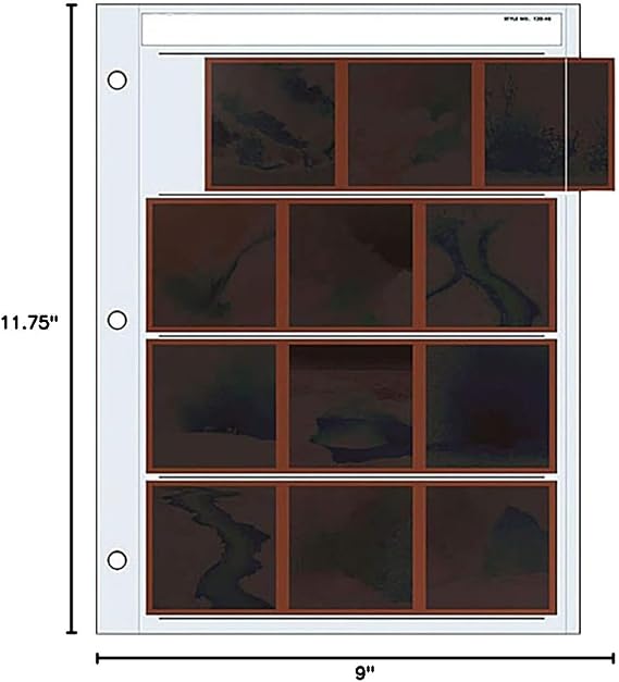 Print File 120 Size Negative Pages Holds Four Strips of Three 6x6 Frames, Pack of 100