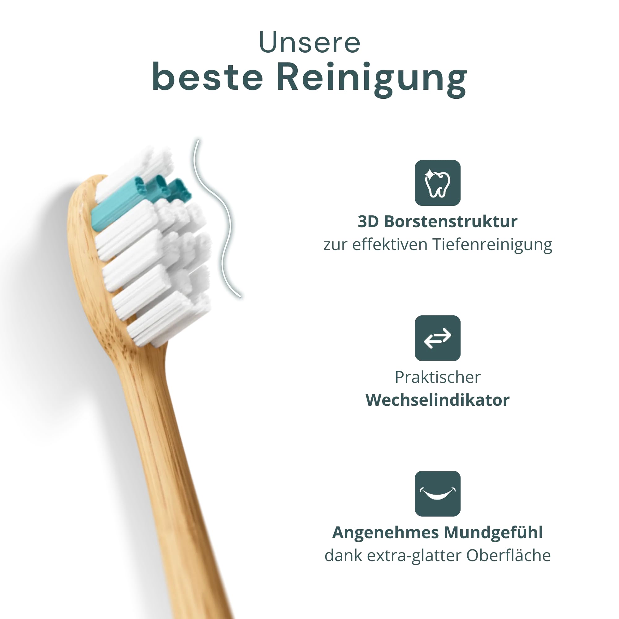 Ersatzköpfe Schallzahnbürste - Effektive Pro 3D Borsten & nachhaltiges Bambus-Holz - Passend für KOA V2 Schallzahnbürste - 3x3 Stück