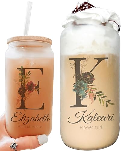 Personalized Glass Tumbler Set with Straw - Christmas Gift - Personalized Design with your Name and Title - Bridesmaid Gifts - Bridal Party Gifts -