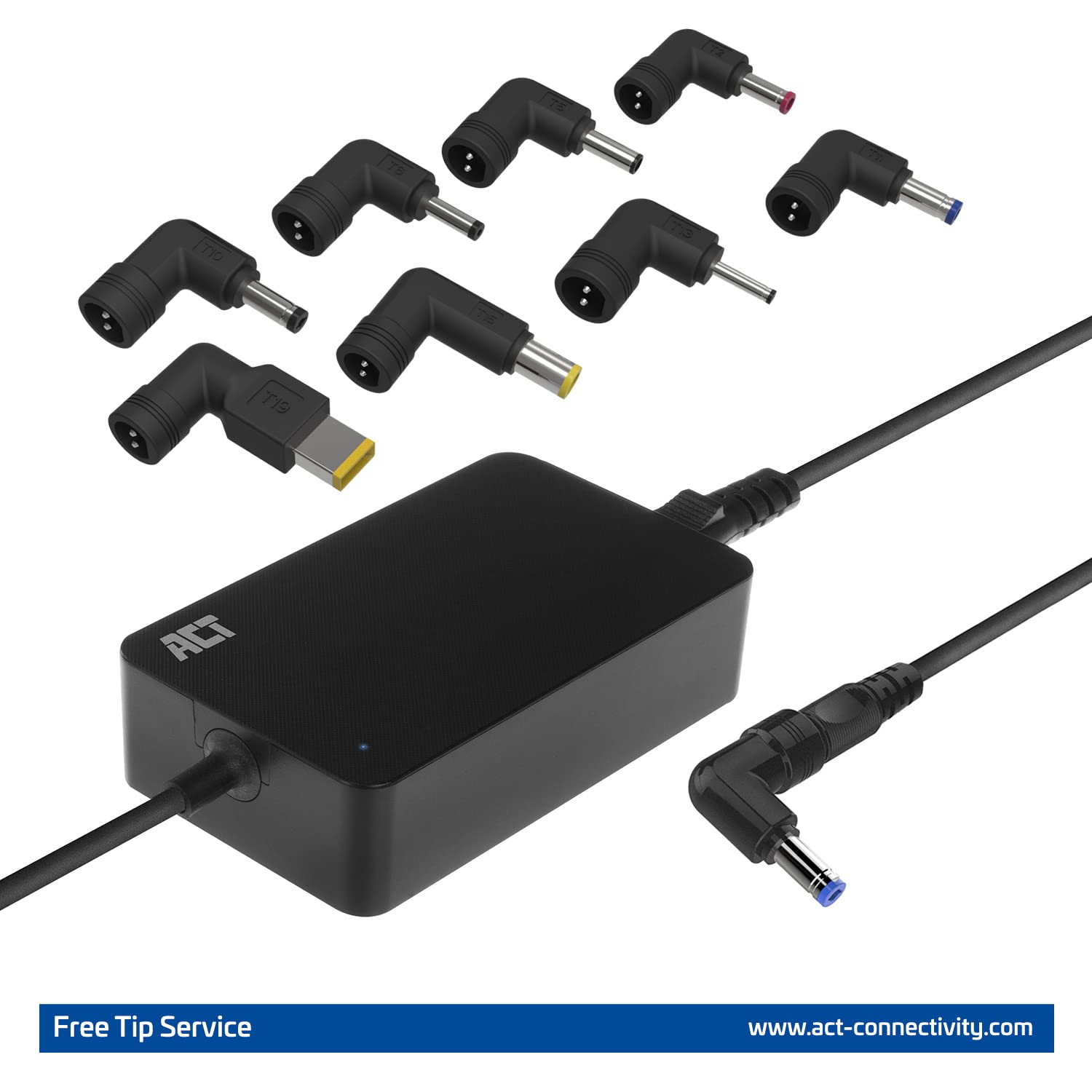 Act Cargador Delgado Universal para Ordenador portátil, 65 W, 8 Unidades (portátiles de hasta 15,6 Pulgadas), Longitud de Cable de 2,85 m – AC2055