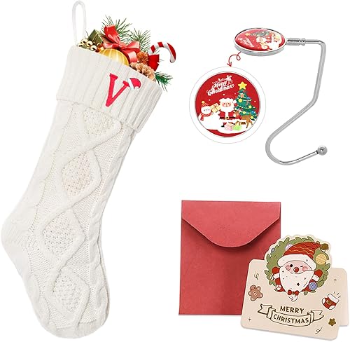 Miniatura 72 de Ulico Medias de Navidad con iniciales, calcetines de Navidad de punto con monograma bordado grande de 18 pulgadas, calcetín de Navidad para niños