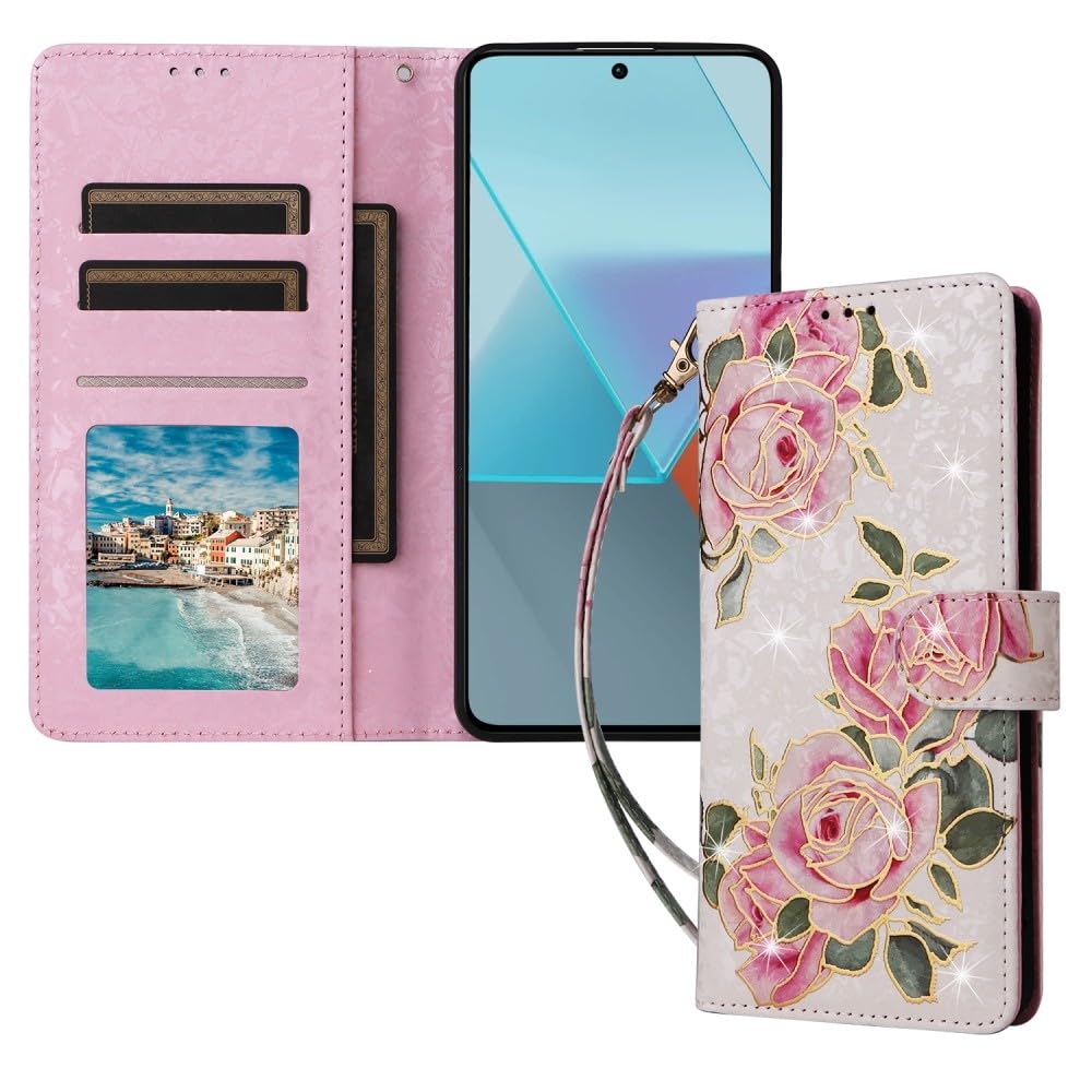 Étui en cuir Redmi Note 13 5G rose sauvage housse à rabat - 7