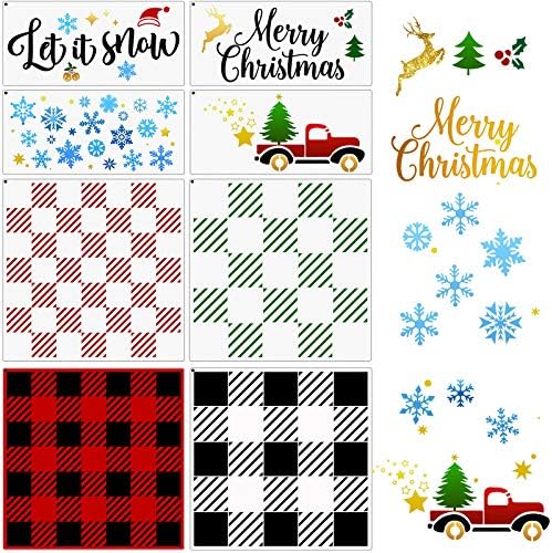 8 Pieces Buffalo Plaid Stencils Buffalo Check Stencil Plaid Stencil Buffalo Plaid Check Stencils Christmas Stencils for Painting Wood Wall Art