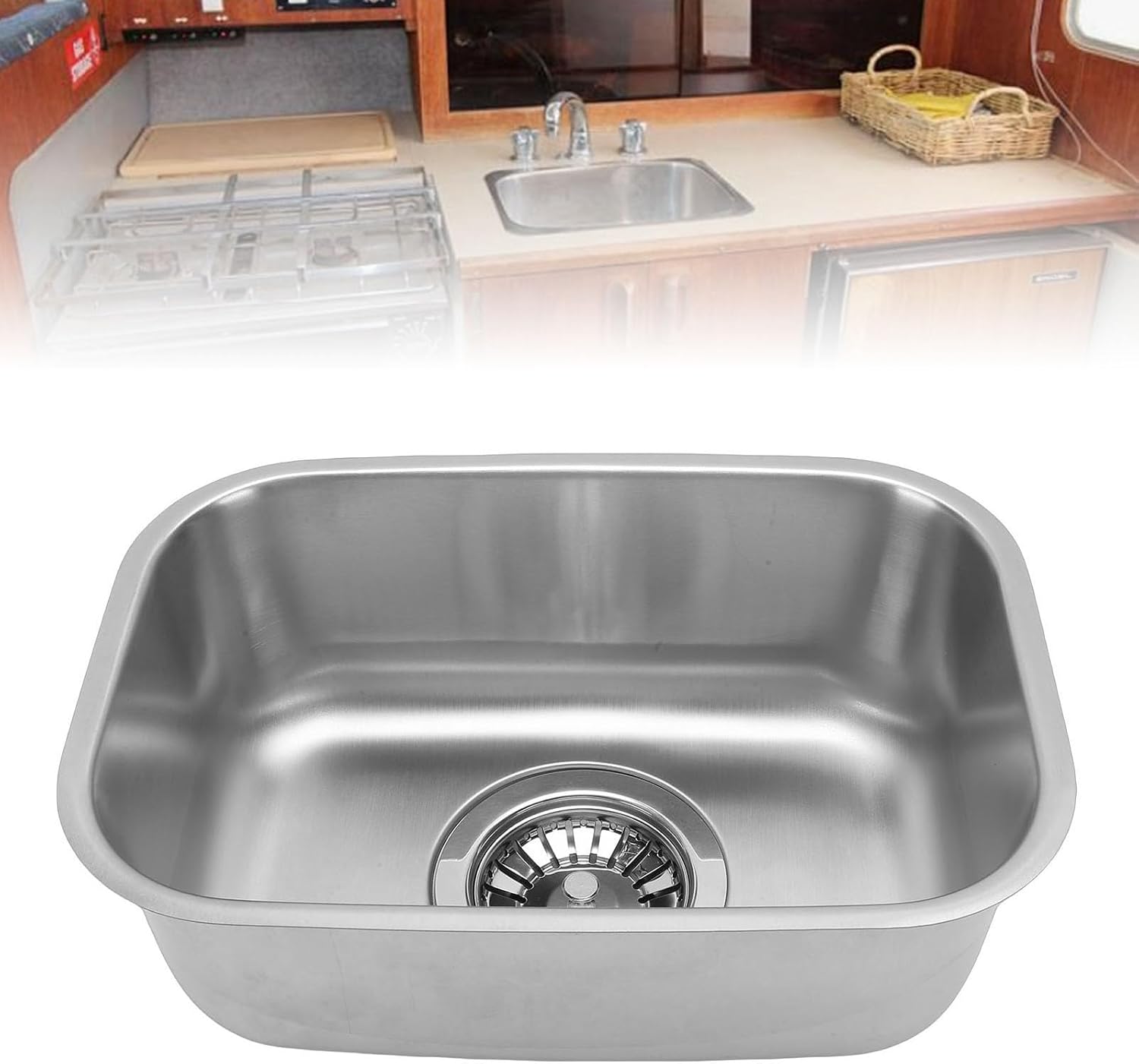 aqxreight RV Sink Stainless Steel Mini Single Bowl Sink, Space Saving Wash Basin for RVs Boats Yachts 304 Stainless Steel Brushed Finish 12.6x8.66x4.72 Inches