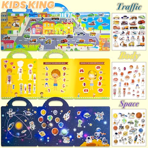 Image of Reusable Sticker Books for Toddlers 1-3, Puffy Stickers Book for Kids Ages 2-4, Toddler Travel Toys for Birthday Christmas - Animal, Marine, Dinosaur, Traffic, Space, Organ (6 Set)