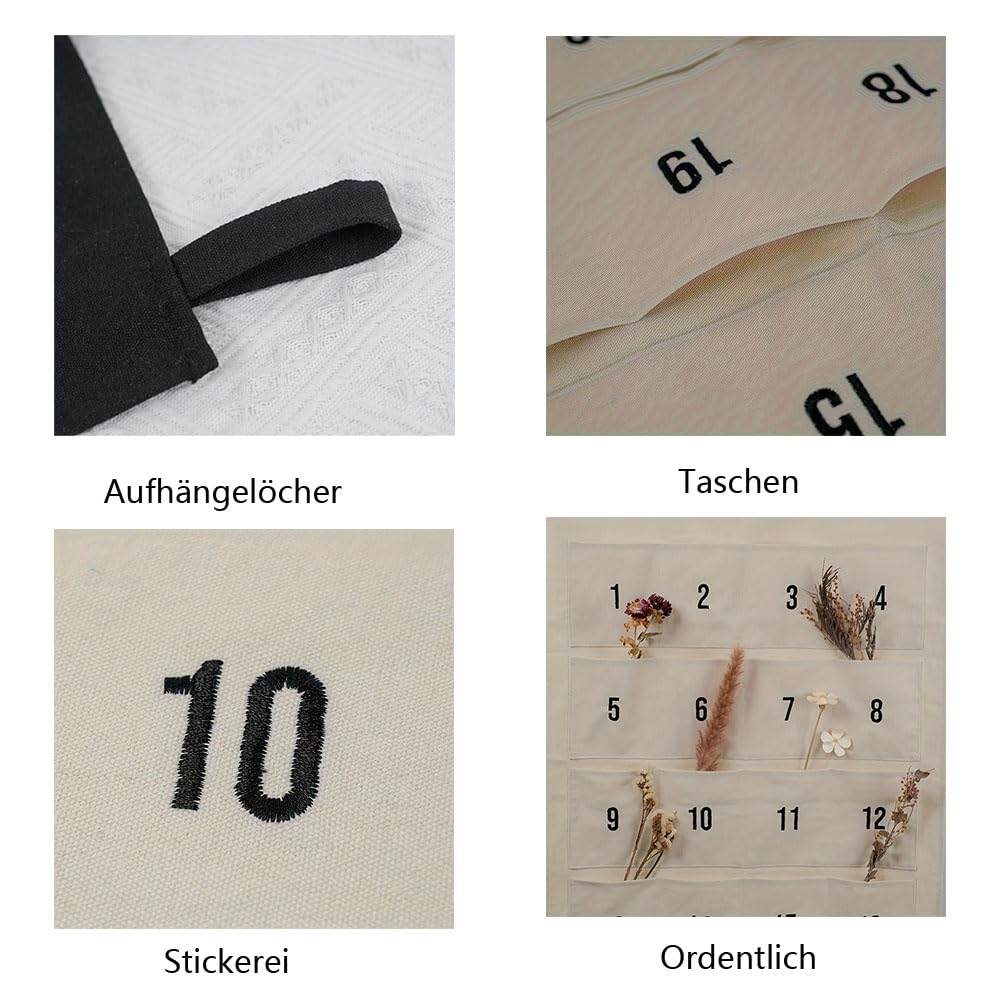Adventskalender zum Befüllen aus Stoff 58 * 118cm Einfach zu bedienen dick und stabil Adventskalender Wandteppich Kann an Wänden Türen Leitern Fenstern oder Weihnachtsbäumen aufgehängt Werden