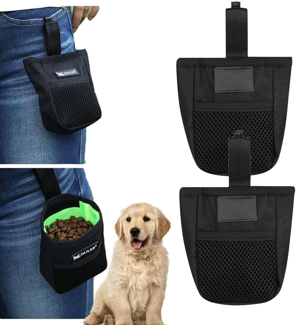 Dog Training Treat Pouch Portable Dog Walking Waist Bag Outdoor Pet Training Reward Container Hook Design Mini Waist Pocket Bag for Pet Snack Kibbles Toys Accessories (Black * 2)