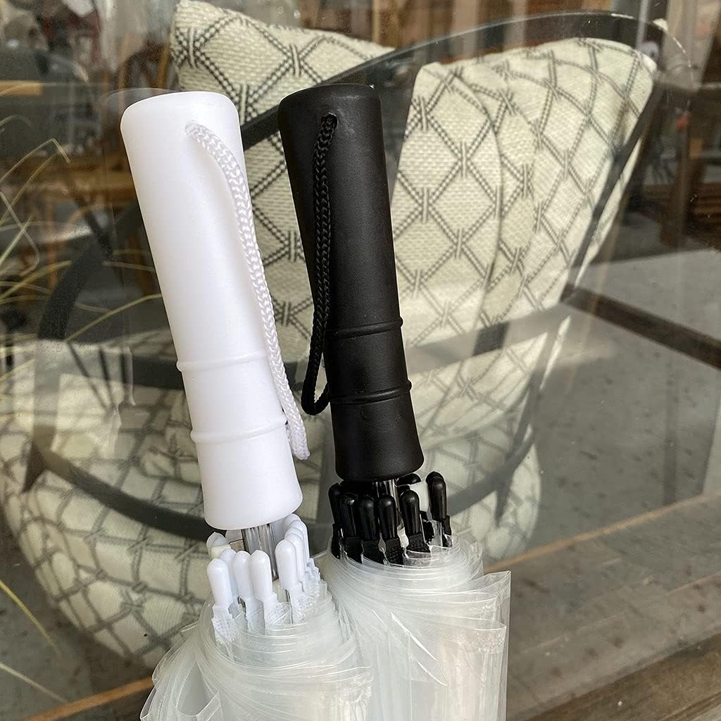 16 Bone Transparent Long Handle Rain Umbrella, Japanese Style Reinforced Weatherproof Umbrella, Clear Umbrella Parasol for Wedding Party (Color : White Handle)