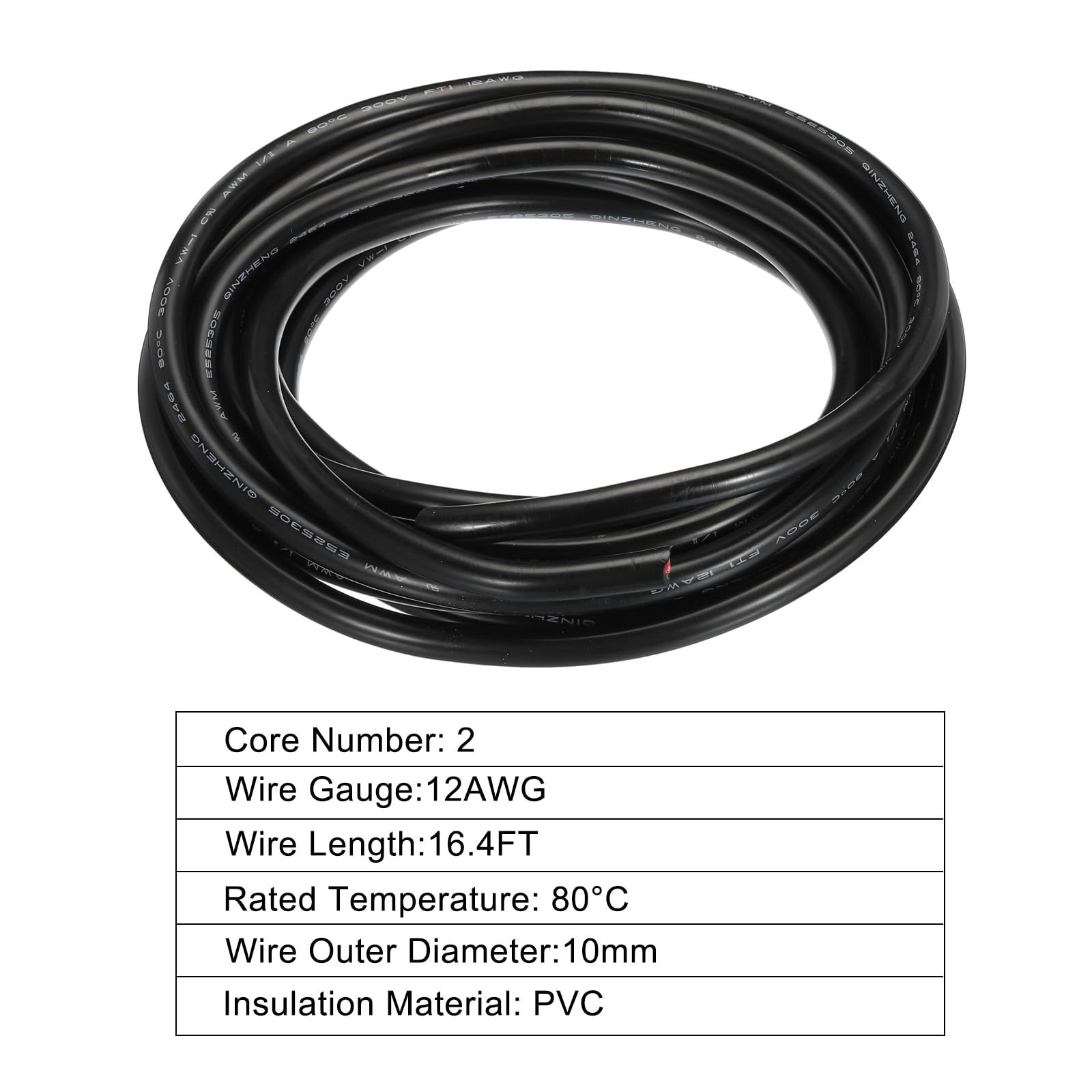sourcing map Cable Eléctrico de Calibre 12 de 2 Conductores y 16.4 Pies
