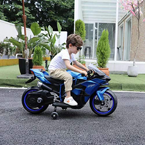 Kids Electric Ride on Motorcycle, Riding Car Vehicle Toys for 3-5 6-8 Year Old Boys Girls, 12V 7A Battery Charger Rechargeable Motor Bikes with Flashing Wheels (Blue)