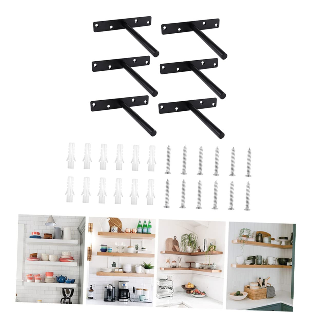 NUOBESTY 6 Set di Supporti per Mensole Invisibili Staffe da Parete ad Alta Resistenza in Ferro Nero Facili da Installare per Mensole Galleggianti