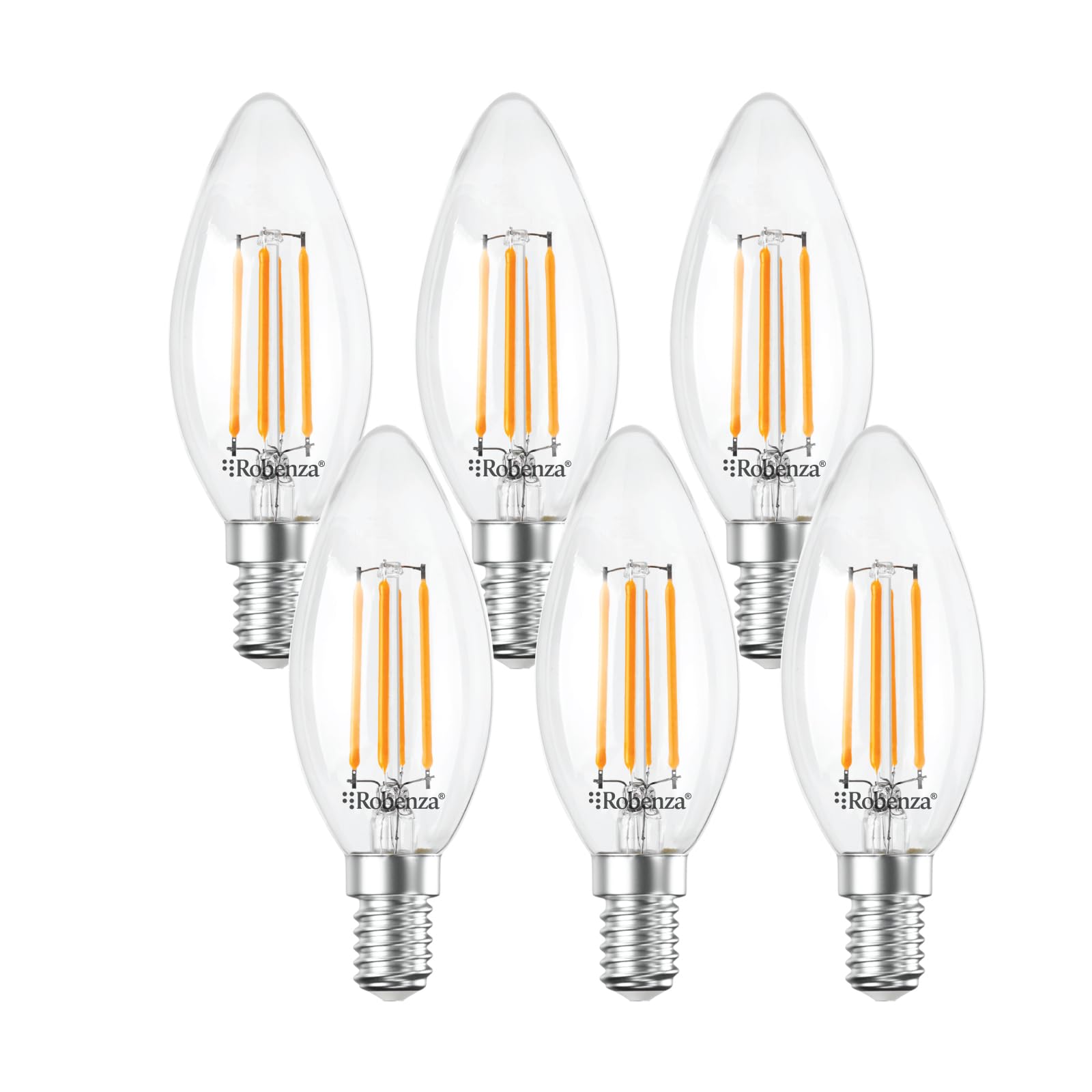 Robenza E14 LED Dimmable Filament Candle Bulb C35, 4W (40W Equivalent), 470lm Warm White 2700K, SES Small Edison Screw, Vintage Clear Glass Chandelier Ceiling Light Bulb -Pack of 6 — image 1
