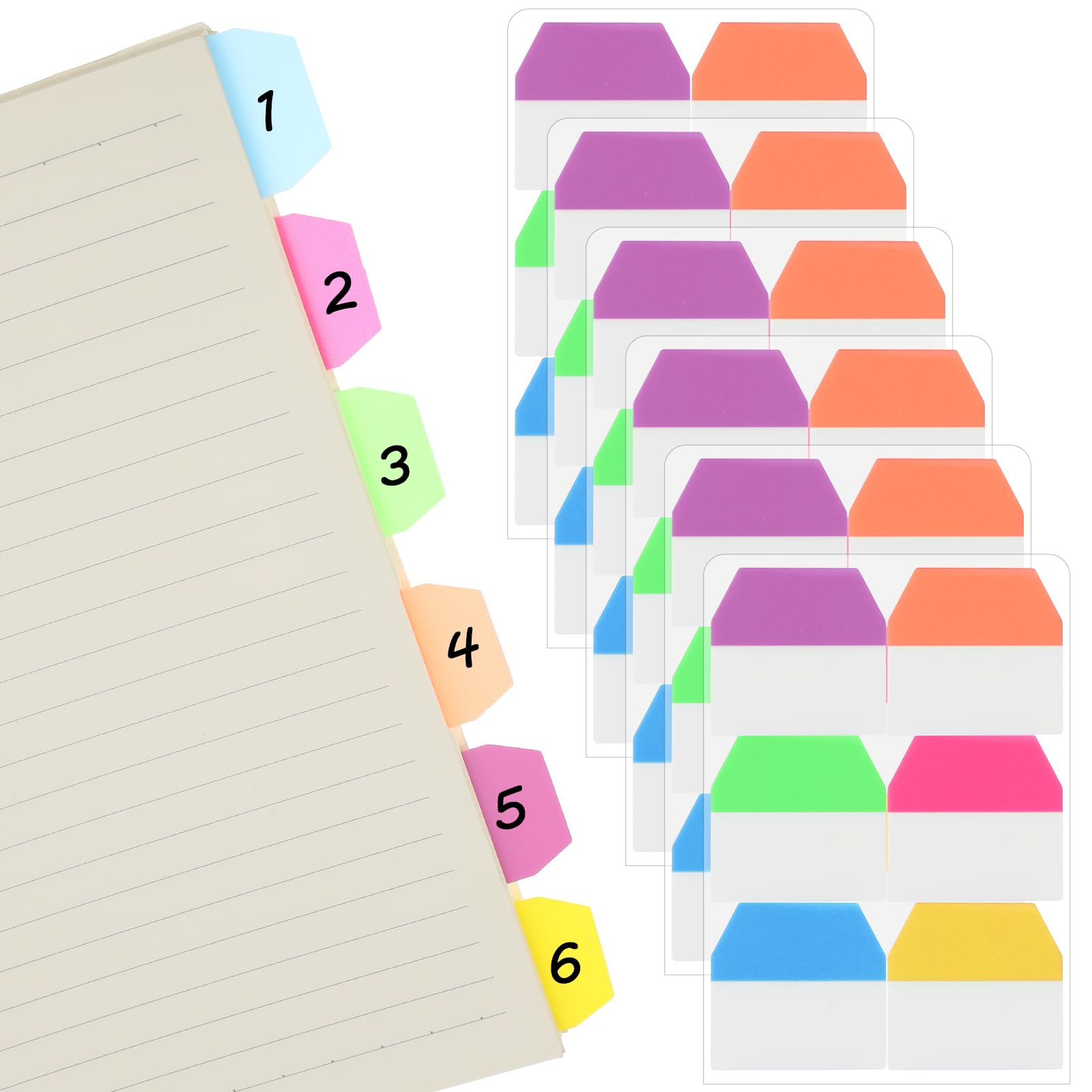 720 PCS Sticky Tabs, Clear Sticky Notes, Writable and Repositionable Page Markers, File Folder Labels, Tabs for Notebooks, Stickys Note Tab, Tab Dividers, 6 Sets 6 Colors