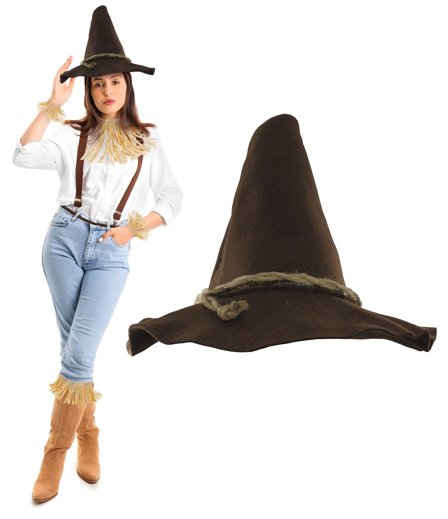 Nicky Bigs Novelties Witch Wizard Hat for Adults Felt Wide Brim Pointed Hat Oktoberfest Halloween Scarecrow Costume Accessory