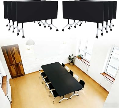 Conference Room Table, Folding Conference Tables,Thicken Grey Tabletop,Flip Top Wooden Seminar Meeting Room Table for Conference Room Offices 8, Black, 55.1