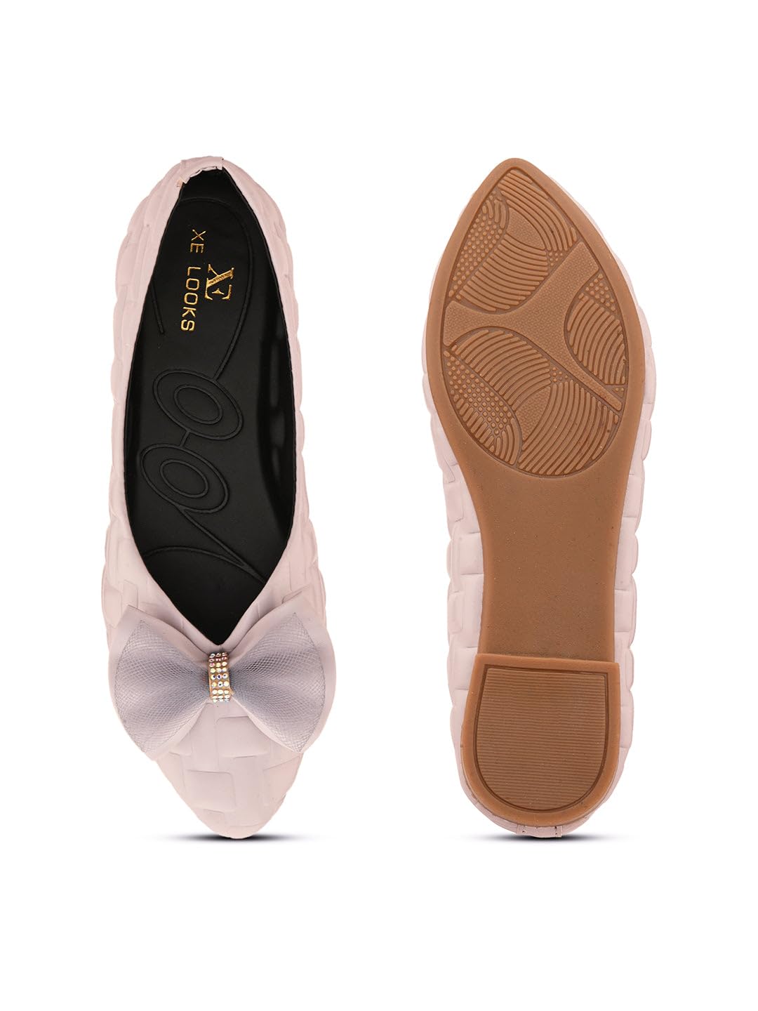 XE Looks Scarpe basse strutturate con fiocco in rete: design elegante, vestibilità comoda, perfette per aggiungere un tocco chic agli abiti da ragazza e da donna