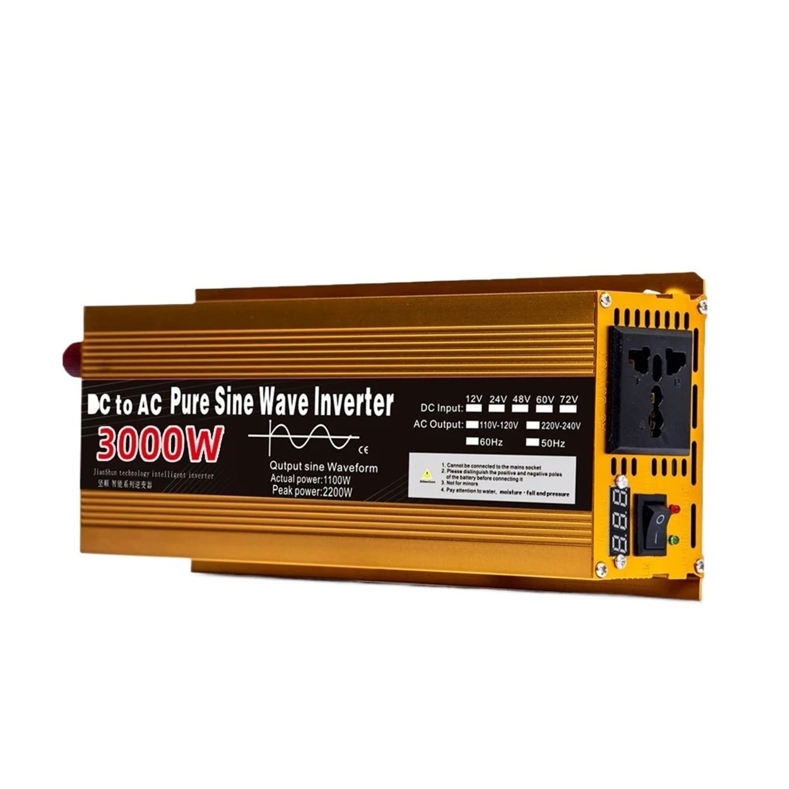 PWANUIGTE Inverter 12v 220v Pure Sine Wave 1600W 2200W 3000W DC to AC 220V Portable Power Supply Converter Car Solar