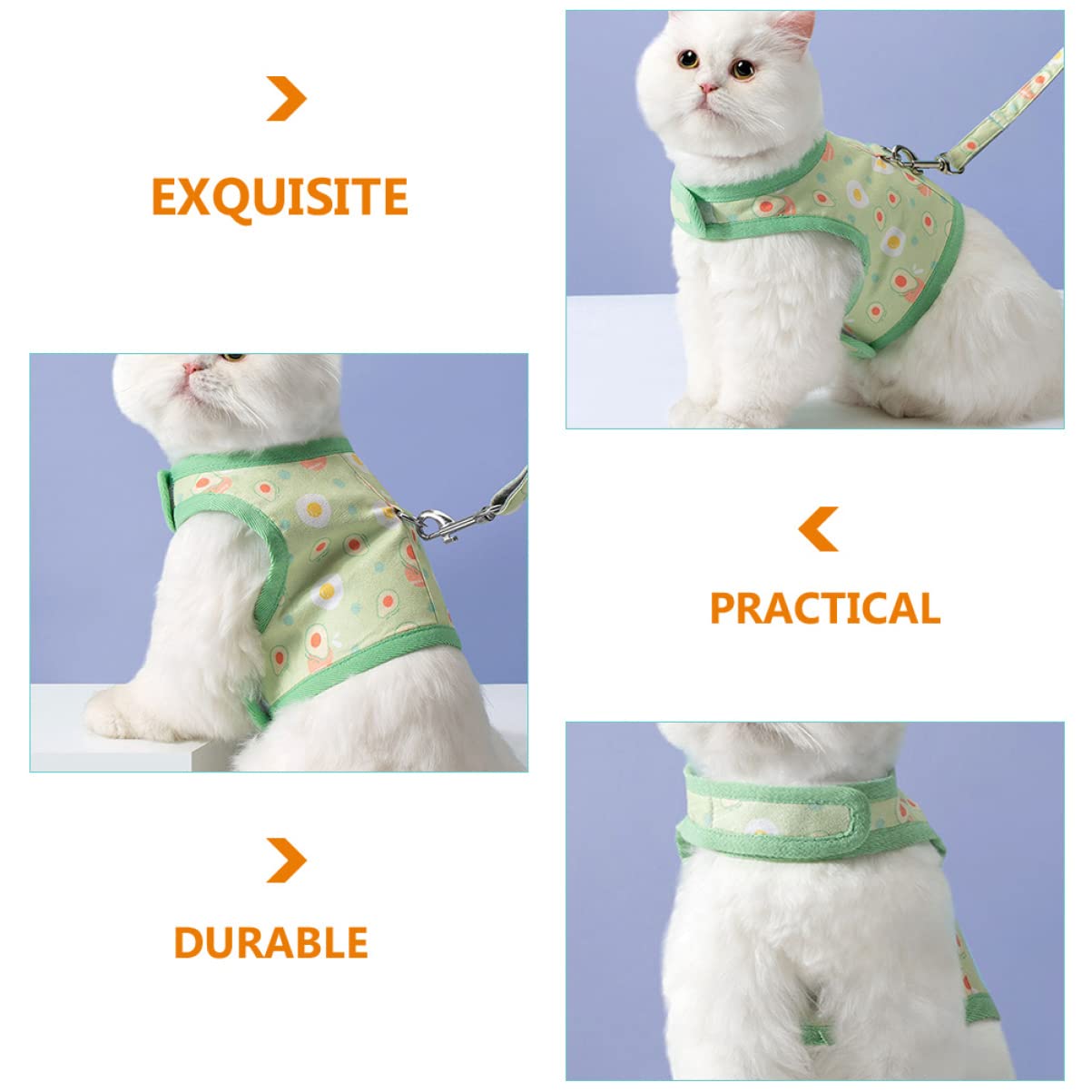 ULTECHNOVO 3sätze Katze Geschirr Mit Avocado-Muster Atmungsaktive Und Verstellbare Harness Für Katzen Und Kleine Hunde Für Und Outdoor-aktivitäten