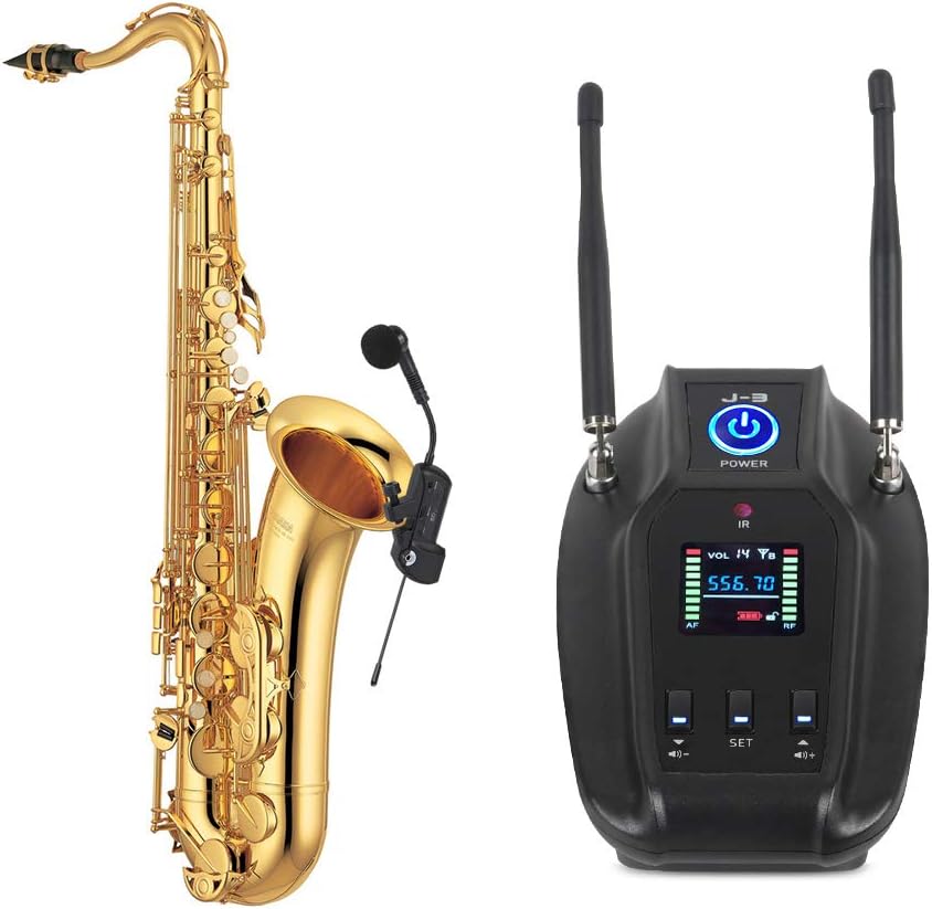 Hottest Sale XTUGA J-3 Professional True Diversity UHF Instrument Microphone Wireless Transmission System for Saxophone Transmitter Receiver 492ft Transmission Range,Plug and Play
