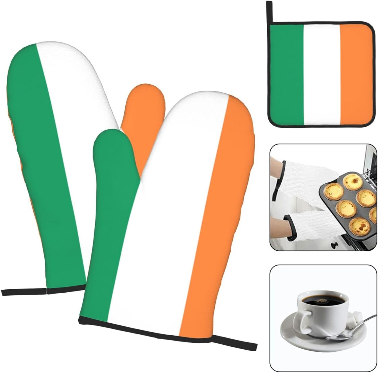 Irish Flag Print Heat Resistant Microwave Gloves, Used for Baking, Cooking, and Fashion Kitchen Essentials