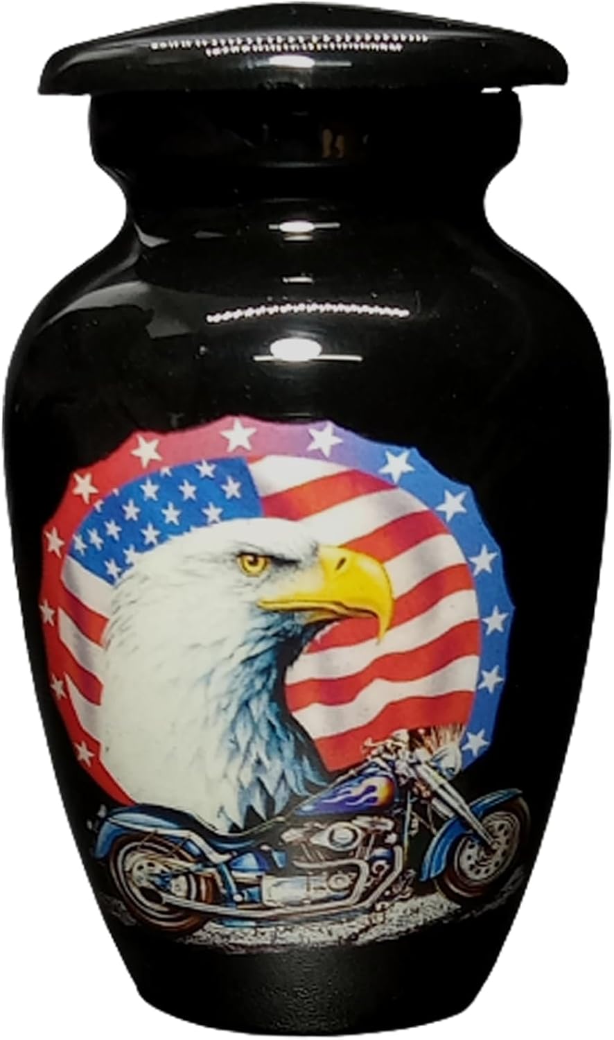 UR Keepsake Urn –US Flag Eagle with Bike Keepsake Cremation Urn for Human Ashes with Velvet Box & Velvet Bag-Mini Urn - Affordable Keepsake Urn (3 cu.in)